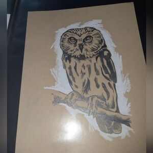 Owl Original Sketch Art on Tan Paper